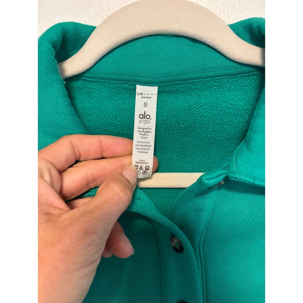 Alo Yoga Polo Club Henley Pullover Sweatshirt Green Cropped  Size S - Picture 7 of 8